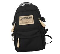 Sac à dos vintage en nylon de grande capacité pour collège et lycée, adolescent, fille, garçon, étudiant, sac à livres avec plusieurs poches, Noir