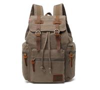 Sac à dos vintage en toile et cuir véritable de grande capacité pour l'école, les voyages, le transport d'ordinateur portable, vert militaire, 42cm x 16cm x 28cm, Design vintage avec une combinaison