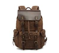 Sac à dos Vintage Homme, Mens Cire Toile Sac à Dos en Cuir Sac à Dos pour Les Hommes en Cire Sacs à Dos en Cuir Voyage Vintage Bookbag avec Compartiment pour Ordinateur Portable Rustic Large,Marron