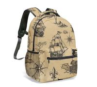 Sac à dos vintage imprimé bateau pirate 40,6 cm crâne drapeau coffre au trésor esquisse carte nautique dessinée à la main vieilles armes sac, 02, L, Décontracté