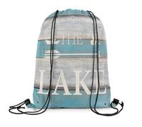 Sac À Dos Vintage Lake Themed Nautical Lake Paddle Boat Rustic Camper Barn Door Farmhouse Gym Sack Colourful Sacs À Cordon Résistant Sac De Sport pour Voyage Camping Swimming 36X42CM