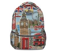 Sac à dos vintage londonien européen : Big Ben, imprimé bus rouge, 40,6 cm, tendance, décontracté, unisexe, pour l'école, les voyages, Print 2, 44