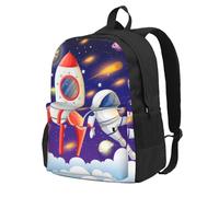 Sac à dos vintage Paris Tour Eiffel imprimé papillon Sac à dos de voyage léger pour ordinateur portable Sac à dos d'école pour la randonnée et l'utilisation décontractée, Univers astronaute Rocket