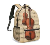 Sac à dos vintage pour violon 40,6 cm avec impression artistique et partition de musique pour instrument de musique, sac rétro nature morte pour les voyages, 03, L, Décontracté