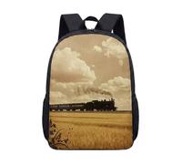 Sac à dos vintage train à vapeur 43,2 cm, sac d'école rétro avec motif de wagons de chemin de fer coucher de soleil pour enfants et étudiants, 03, L, Minimaliste