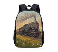 Sac à dos vintage train à vapeur 43,2 cm, sac d'école rétro avec motif de wagons de chemin de fer coucher de soleil pour enfants et étudiants, 01, L, Minimaliste