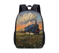 Sac à dos vintage train à vapeur 43,2 cm, sac d'école rétro avec motif de wagons de chemin de fer coucher de soleil pour enfants et étudiants, 04, L, Minimaliste