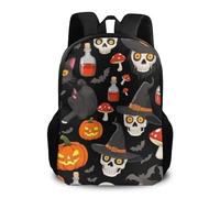 Sac À Dos Wohalloween Gothic Witch Cat Black Bat Pumpkin Skull Mushroom Cartable Ordinateur Portable Daypack Léger Bookbag pour Voyage Scolaire Camping