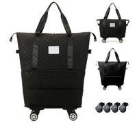 Sac à Duffle Roulant avec Roues et poignée, Sac à Bagages Pliables Extensible, Sac Roulant de séparation Sec et Humide, Baguette à Fermeture éclair pour Gymnase, Camping, Voyager Noir, Sac de Voyage