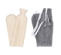 Sac à eau chaude CheoTime, bouteille d'eau chaude wtih Couvercle, 2L en caoutchouc de bouteilles d'eau chaude chaude poche avec un couvercle de taille doux de 72 cm de long pour (Gris foncé)