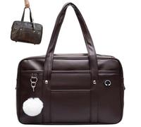 Sac à école japonais portable de grand capacité PU en cuir sac japonais Zipper école à main avec trou de câble casque pour filles, marron, vêtements