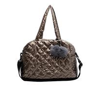 Sac à épaule matelassé de mode capacité à sac à main matelassé Pompom Pendant Cotton Messager Pouche en nylon Cossbody Band for Shopper (Khaki)