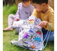 Sac à ficelles à colorier lavable et réutilisable Dino avec 10 feutres