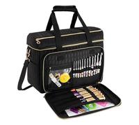 Sac à fil | Sac fourre-tout de grande capacité avec sangle réglable | Sac de voyage pour crochet | pour outils, crochets, aiguilles, accessoires de fil pour femmes, mamans, adultes, Noir