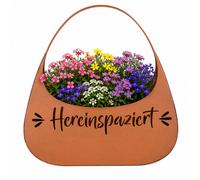 Sac à fleurs, sac de plantation, jardin, « Entrez donc », aspect rouillé, marron, fer, H 34 cm
