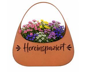 Sac à fleurs, sac de plantation, jardin, « Entrez donc », aspect rouillé, marron, fer, H 34 cm