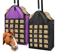 Sac à foin pour chèvre, mangeoire à foin à alimentation lente en tissu Oxford 600D pour chevaux, chèvres, moutons, ânes, vaches (mise à niveau, noir + violet)
