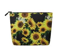 Sac à goûter réutilisable avec motif tournesol - Grande capacité - Trousse de toilette de voyage - Trousse de maquillage avec fermeture éclair