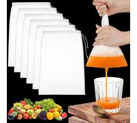 Sac à Lait Végétal, 6 Pièces Mousseline Etamine Alimentaire Bio Reutilisable Avec Cordon de Serrage, Filtre en Nylon pour le Lait de Noix, Fromage, Café, Le Vin, Jus de Fruits et Légumes