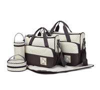 Sac à langer 5 pièces, sac de voyage imperméable de capacité pour bébé avec matelas à langer et poches latérales, fournitures réglables pour bébé avec poignées et crochets confortables, portab