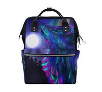 Sac à langer Bkeoy - Sac à langer coloré avec motif aurore boréale hurlant loup - Sac à langer multifonction pour maman, maman, papa, unisexe