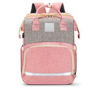Sac à Langer de Grande capacité pour bébé Sac à Dos Multifonctionnel 15 Poches Section Scientifique Sac en Papier Indépendant en Tissu Imperméable, pour le Changement de Couche et (Gris Rose)