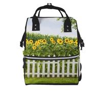 Sac à langer multifonction avec imprimé de tournesol et clôture de vigne, sac à dos à langer pour maman, papa, sac à dos à langer étanche, Clôture blanche tournesols, One Size, Sac à dos tyrolien