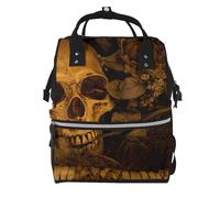 Sac à langer romantique avec imprimé de ballons en forme de cœur, sac à dos à langer pour maman, papa, sac à dos à langer étanche, sac de voyage multifonctionnel, Crâne et feuilles sèches, One Size