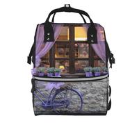 Sac à langer rouge pleine lune imprimé éléphants sac à dos sac à dos bébé sacs à langer pour maman papa, sac à dos à langer imperméable sac à dos multifonction sac de voyage, Vélo violet près de la