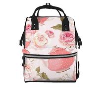 Sac à langer Tower Paris imprimé sac à dos à langer sacs à langer pour maman papa, sac à dos à langer imperméable sac à dos multifonction sac de voyage, Tasses à thé romantiques avec roses, One Size