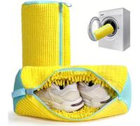 Sac à Linge pour Chaussures en 2 pièces avec Nettoyage des Peluches à 360° et Fermeture éclair, réutilisable, Convient au Lavage et au séchage en Machine. (Yellow)