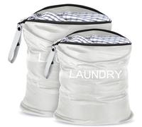 Sac à Linge Sale,Nylon Imperméable Sac Lot de 2 Pliables Sac à Linge Sale de Voyage Wet Dry Bag Laundry Bag pour les Camps,Vacances,Hôtel,Stockage à La Maison(blanc argenté)