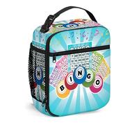 Sac à lunch de bingo réutilisable, cartes et boules de bingo, petite boîte à lunch pour hommes et femmes, boîte à lunch portable isolée pour adultes, convient pour le pique-nique au travail, bleu mult