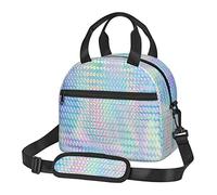 Sac à lunch holographique coloré d'hologramme de couleur d'arc-en-ciel, sac fourre-tout isolé durable de boîte à lunch sac isotherme réutilisable avec bandoulière