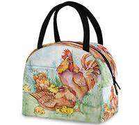 Sac à lunch isolé au poulet de la famille du coq aquarelle, sac fourre-tout isotherme multi-poches réutilisable pour les femmes et les hommes, le travail scolaire, le pique-nique, les voyages en plein