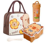 Sac à Lunch Isotherme Capybara Et Animés Bento Lunch Box Bouteille d'Eau,Animaux De Dessins Animés Lunch Box Enfant Adulte Boîte,Tout Glacière à Déjeuner Réutilisable Lunch Bag Pour Travail