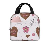 Sac à lunch isotherme Chocolat Love & Flower Lunch Box Réutilisable Boîte à lunch fourre-tout mignonne pour adultes et enfants, Sacs à lunch étanches pour le bureau, le voyage, l'école, le pique-niq