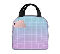 Sac à lunch isotherme pour femmes et hommes, motif quadrillé bleu et rose dégradé (a) petit sac à déjeuner pour femme, sac isotherme pour adultes, boîte thermique pour le travail, les voyages