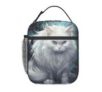 Sac à lunch isotherme réutilisable Aura Cat Cool Blue Eyes Chat Blanc Dominant - Petite glacière étanche et mignonne de grande capacité pour hommes et femmes au travail, en pique-nique ou en campin