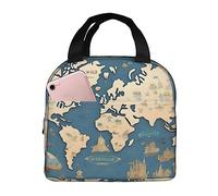 Sac à lunch isotherme réutilisable pour femme et homme, idéal pour les voyages, le travail, les pique-niques, la carte du monde