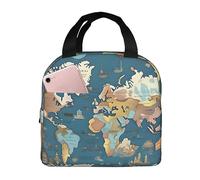 Sac à lunch isotherme réutilisable pour femme et homme, motif carte du monde, idéal pour les voyages, le travail ou les pique-niques