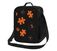 Sac à lunch orange puzzle pour l'autisme, boîte à lunch isotherme souple et réutilisable avec fermeture éclair, idéale pour le bureau, l'école, la plage, les voyages et les pique-niques. Bandoulière i