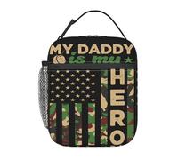 Sac à lunch portable réutilisable avec fermeture éclair et motif camouflage « Mon papa est mon héros » - Boîte à lunch étanche pour le travail, le bureau et les pique-niques