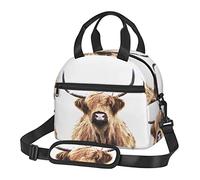 Sac à lunch Portrait de vache Highland, sac fourre-tout isotherme durable, sac isotherme réutilisable avec bandoulière