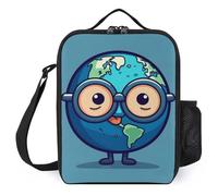 Sac à lunch pour hommes et femmes, boîte à lunch isotherme réutilisable, motif dessin animé, Terre portant des lunettes, sac fourre-tout pour le travail, pique-nique