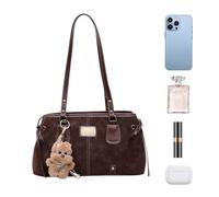 Sac à main à bandoulière - 33,39 cm style rétro d'inspiration coréenne | Sac bowling grande capacité en cuir PU | Sac fourre-tout élégant avec pendentif en peluche pour le travail scolaire