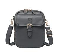 Sac à main à bandoulière avec fermeture éclair sécurisée avec sangle réglable pour femme en similicuir - Mini style rétro - Carte intermédiaire cachée, gris, Taille unique