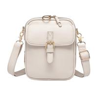Sac à main à bandoulière avec fermeture éclair sécurisée avec sangle réglable pour femme en similicuir - Mini style rétro - Carte intermédiaire cachée, blanc, Taille unique