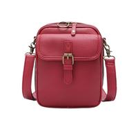 Sac à main à bandoulière avec fermeture éclair sécurisée avec sangle réglable pour femme en similicuir - Mini style rétro - Carte intermédiaire cachée, rouge vin, Taille unique