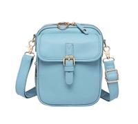 Sac à main à bandoulière avec fermeture éclair sécurisée avec sangle réglable pour femme en similicuir - Mini style rétro - Carte intermédiaire cachée, bleu ciel, Taille unique